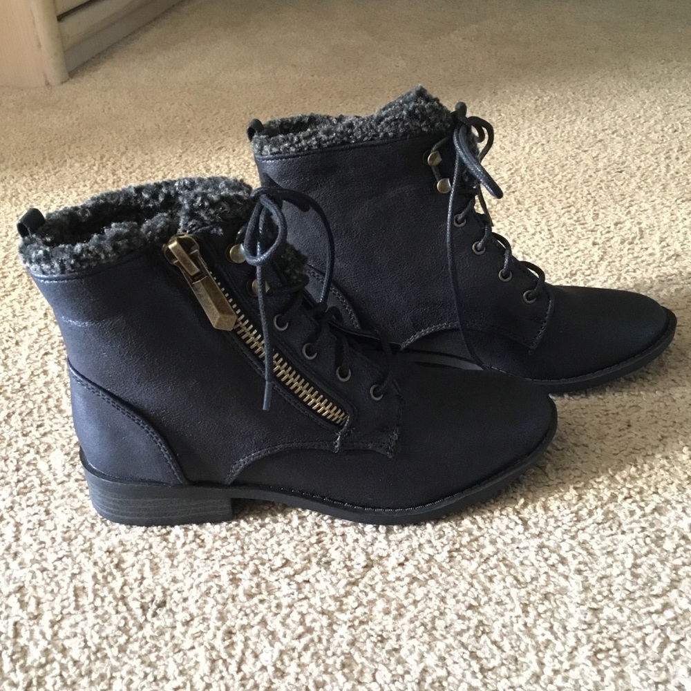 New Black Faux Suede Ankle Boots